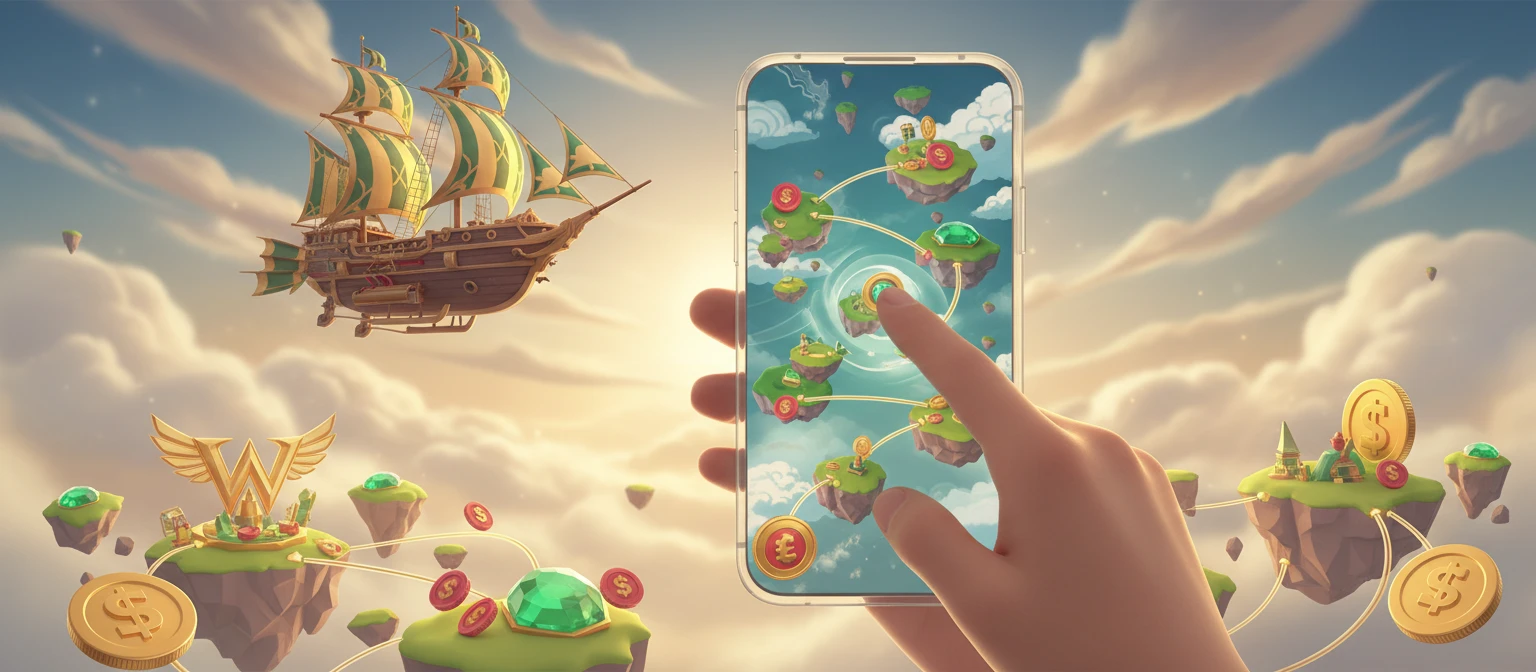 A thumb on a touchscreen illustrating practising the mobile controls before real-money play